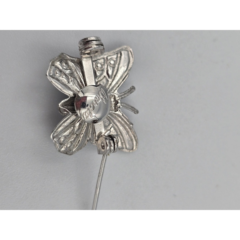 Vintage Barclay Silver Tone Green Rhinestone Butterfly‎ Brooch Pin Fashion - Picture 6 of 6